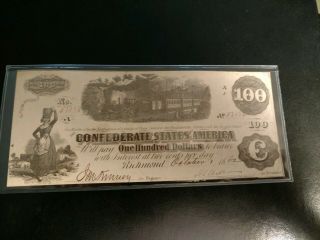 1862 T - 39 $100 The Confederate States Of America Note - Civil War Era W/ Train