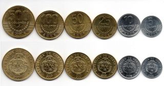 Costa Rica - 5 10 25 50 100 500 Colones 2007 - 2008 Aunc / Unc Set 6 Coins