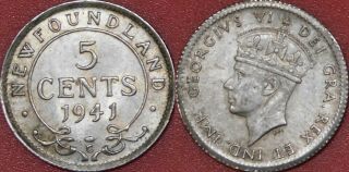 Very Fine 1941c Canada Newfoundland Silver 5 Cents