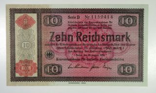 Germany,  Konversionkasse,  1934 Iss 10 Reichsmark,  P - 206 Au - Unc 4 Small Pin Holes