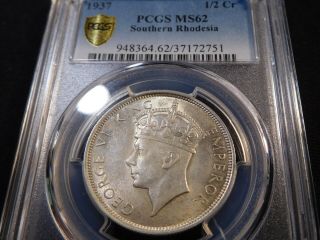 Q175 British Africa Southern Rhodesia 1937 1/2 Crown Pcgs Ms - 62