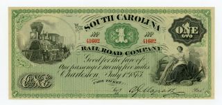 1873 $1 The South Carolina Rail Road Company " Fare Ticket " Note W/ Train Au
