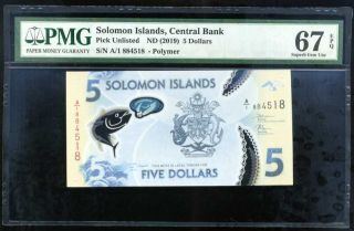 Solomon Islands 5 Dollars Nd 2019 Polymer Gem Unc Pmg 67 Epq
