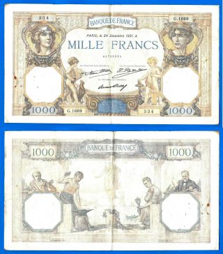 France 1000 Francs 1931 Ceres & Mercure Serie G Europe King Size Wrld