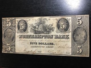 1841 $5 Northampton Bank Allentown Pennsylvania Obsolete Note