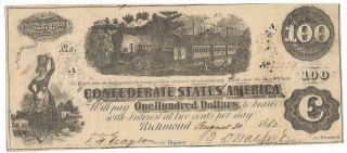 Confederate States Of America $100.  00 Bank Note,  T - 40,  Cr298,  Plt Ad,  Fine,