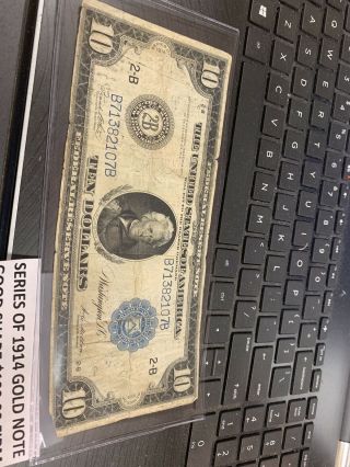 1914 $10.  00 Federal Reserve Note.  (gold)