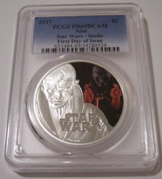 Pcgs Niue 1 Ounce Silver 2 Dollars Star Wars Snoke Proof Pr69 Dcam Fdi