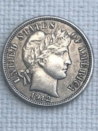 Barber Dime 1912 Silver Coin Xf