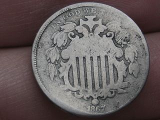 1867 Shield Nickel 5 Cent Piece - No Rays