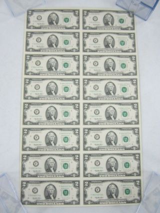Uncut Sheet Of 16 $2 Dollar Bills Series 1995 F/g Block Atlanta Georgia Crisp