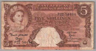 561 - 0040 East Africa | Qeii Currency Board,  5 Shillings,  1961,  Pick 41a,  F - Vf