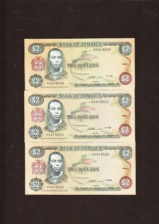 Jamaica 2 Dollars P - 69e Au,  1993 X 3