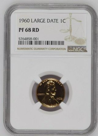 1960 Large Date 1 Cent Lincoln Memorial Penny - Ngc Pf 68 Rd