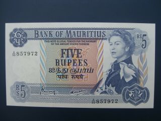 1967 Mauritius 5 Rupees (africa) Banknote Unc