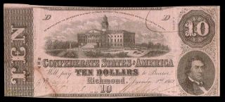1862 Us $10 Confederate States America /richmond