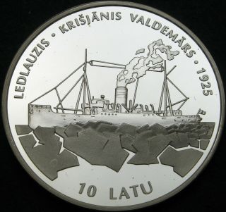 Latvia 10 Latu 1998 Proof - Silver - Icebreaker Krisjanis Valdemars - 429 ¤