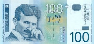 Nikola - Tesla - Paper - Money - Serbia - 100 - Dinars - Unc