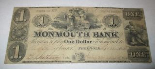 $1 1841 Freehold Jersey Nj Obsolete Currency Bank Note Bill Monmouth Bank