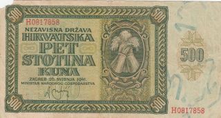 500 Kuna Vg Banknote Issued By The Nazi Government In Croatia 1941 Pick - 3