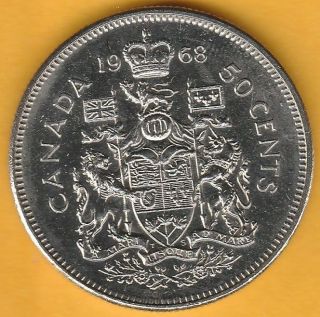 1968 Canada 50 Cents Circulated,  Xf,  Coins Canadian Half Dollar 50c Fifty Cents.