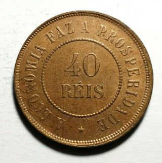 1889 Brazil 40 Reis - High Luster - Unc,  Large 30mm Coin Km 491