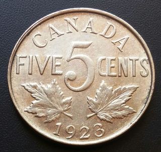 1923 Canada 5 Cents Nickel Ef Combined
