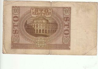 Old Poland Polish Banknote 100 Zlotych 1940 2