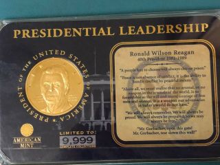 Large Ronald Reagan " Presidential Leadership " Medal,  Layered In Gold