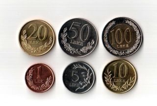Set Albania Coins 1,  5,  10,  20,  50,  100 Leke,  2000,  2009,  2011,  2013.  Unc