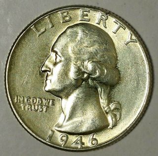 1946 - P 25c Washington Quarter 19uwc0428 " Bu " 90 Silver 50 Cents For