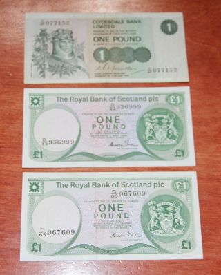 Three Scotland 1 Pound Royal Bank Clydesdale Notes Dated 1 May 1986 1975