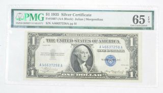 $1 1935 Silver Certificate Pmg 65 Epq Gem,  Fr 1607 (aa Block) 269