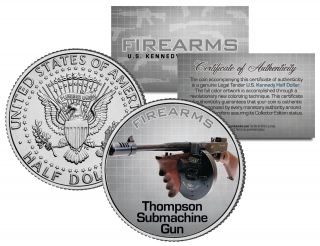 Thompson Submachine Gun Firearm Jfk Kennedy Half Dollar U.  S.  Colorized Coin