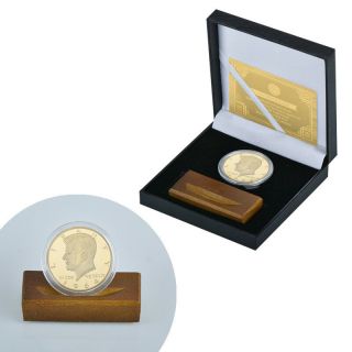 Wr Us President John F Kennedy Gold Coin 1964 Half Dollar /w Base In Gift Box