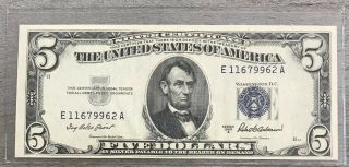 Series 1953 A $5 Five Dollar Silver Certificate Note Fr - 1656 V21