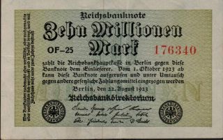 1923 Germany Weimar Republic 10.  000.  000 / 10 Million Mark Banknote