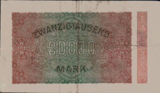 Huge 1923 Germany Weimar Republic Hyper Inflation 20.  000 Mark Banknote 2