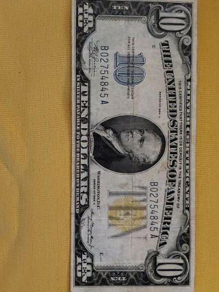 10 Dollar Bill 1934 A Yellow Seal