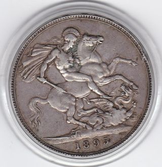 1895 Queen Victoria Large Crown / Five Shilling Silver Coin