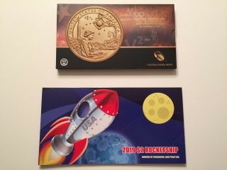 2019 $2 Dollar Bill Rocketship And 2019 American $1 Coin And Currency Set