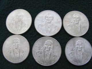 5 - 1978 And 1 - 1979 Old Silver Mexican Coins 100 Pesos.  20gr.  720