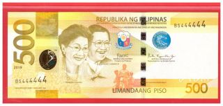 Bs 444444 2019 Philippines 500 Peso Ngc Duterte & Espenilla Solid No.  Note Unc