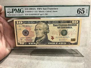 2004 A $10 Ten Dollar " Star " Note San Francisco Pmg 65 Epq Gem Uncirculated Rare