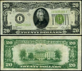 Fr.  2052 I $20 1928 - B Federal Reserve Note Minneapolis I - A Block Vf Lgs