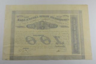 AUTHENTIC - 1863 Confederate States - Civil War $100 Bond Certificate 616 2