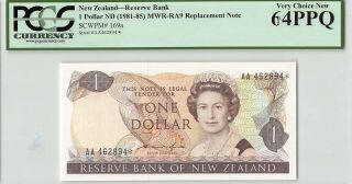 Zealand Nd (1981 - 85) P - 169a Pcgs Very Choice 64 Ppq $1 Aa Replacement