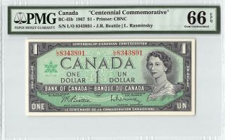 Canada 1967 Bc - 45b Pmg Gem Unc 66 Epq 1 Dollar Centennial Commemorative