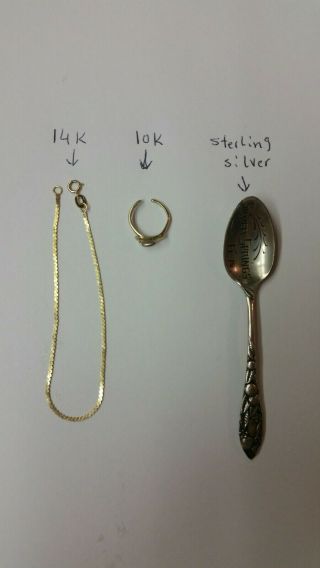 14 K Gold & 10 K Gold - 2.  3 Gram Scrap Or Wear & Sterling Silver Spoon