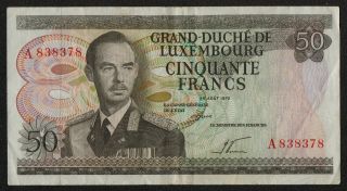 Luxembourg (p55a) 50 Francs 1972 Avf/f,